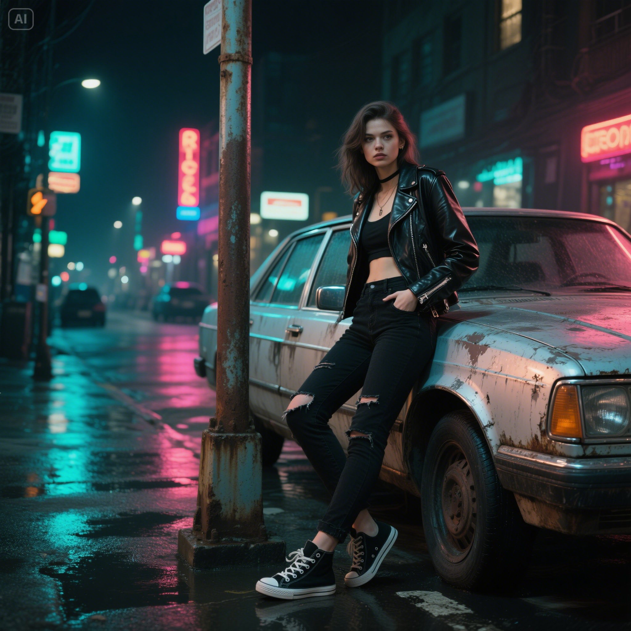 A_rebellious_woman_wearing_black_sneakers_ripped_black_jeans_and_a_basic_leather_jacket_leans_casu___.jpeg